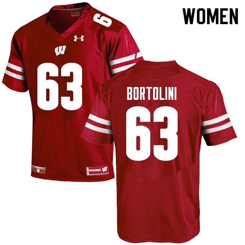 Women #63 Tanor Bortolini Wisconsin Badgers College Football Jerseys Sale-Red - Click Image to Close
